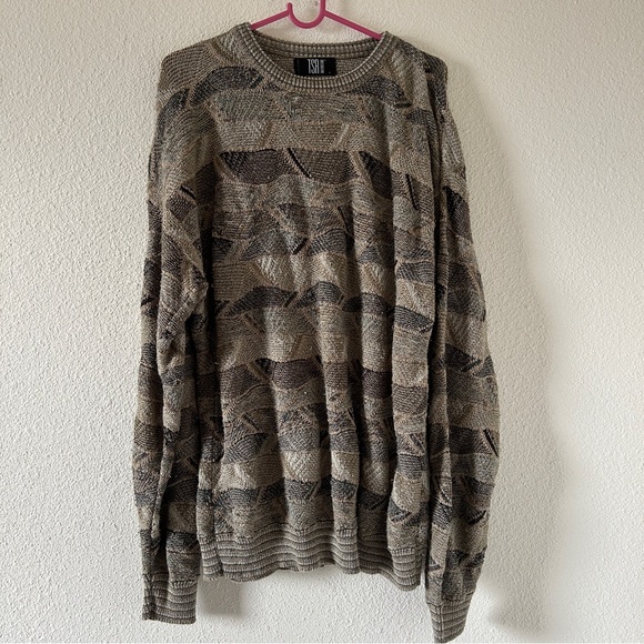 VTG TSR USA Grandpa Fisherman Patch Boho Casual Knit Sweater Men’s Large Beige